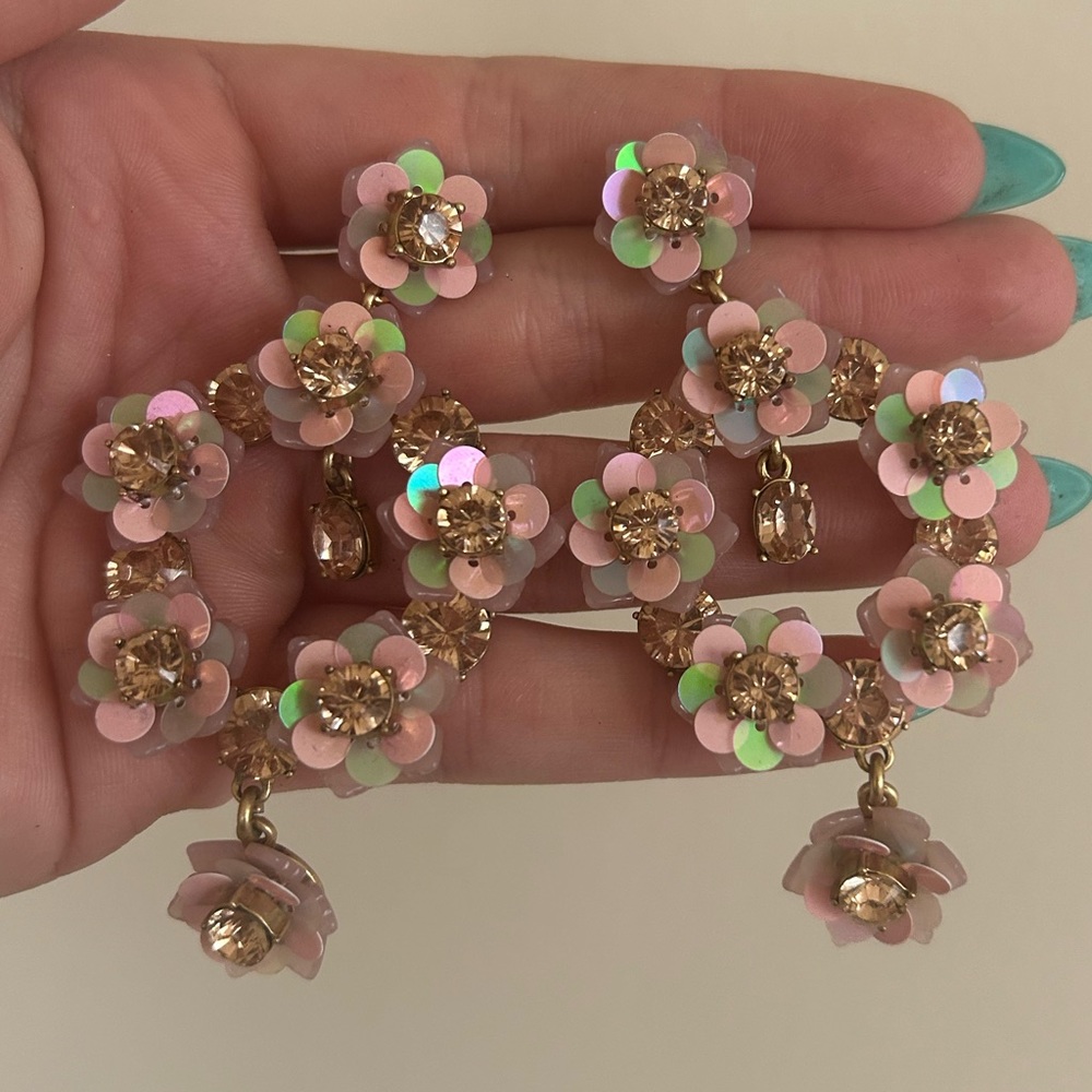 J Crew pink statement flower earrings